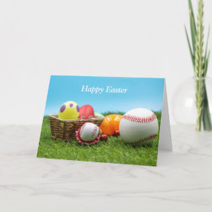 Baseball Happy Easter with Egg in Basket on green  Card
