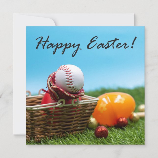 Baseball Happy Easter with Eggs in Basket Holiday  Card (Front)