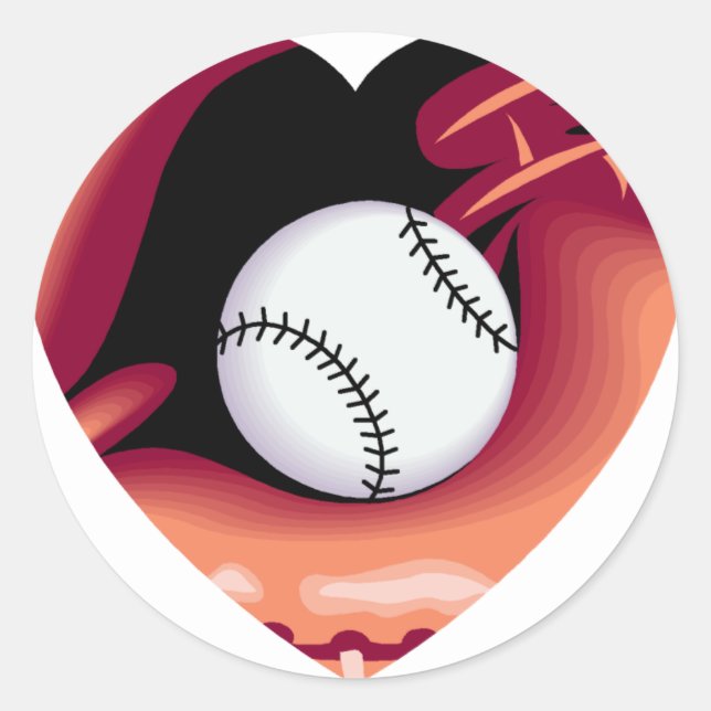Baseball Heart Classic Round Sticker (Front)