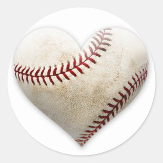 Baseball Heart Classic Round Sticker