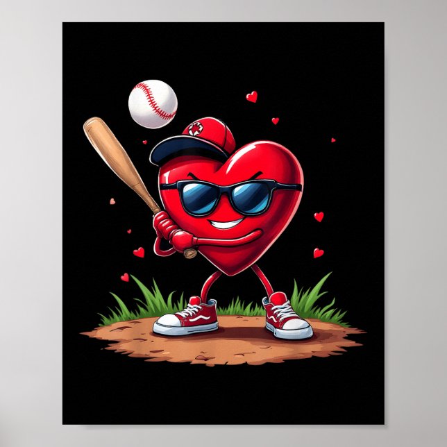 Baseball Heart Funny Valentines Day Design Basebal Poster (Front)