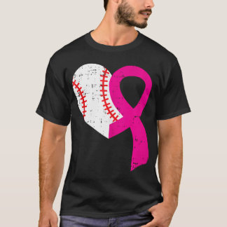 Baseball Heart Pink Ribbon Cool Breast Cancer Awar T-Shirt