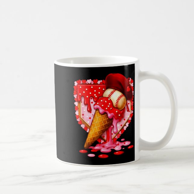 Baseball Heart Valentine Baseball Ice Cream Drip B Coffee Mug (Right)