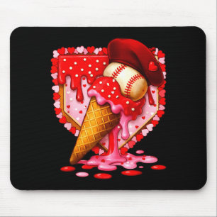 Baseball Heart Valentine Baseball Ice Cream Drip B Mouse Pad