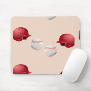 Baseball helmet and balls on mouse pad