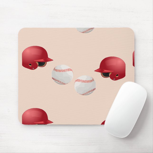 Baseball helmet and balls on mouse pad (With Mouse)