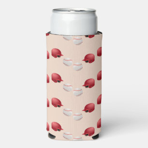Baseball helmet and balls on seltzer can cooler
