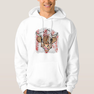 baseball highland cow with bandanna baseball lover hoodie