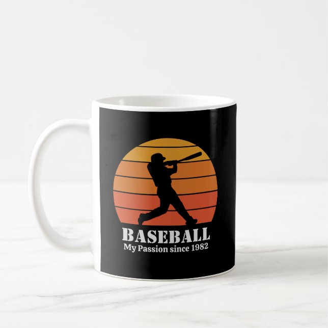 Baseball Hobby Retro Sunset Personalise Coffee Mug (Left)