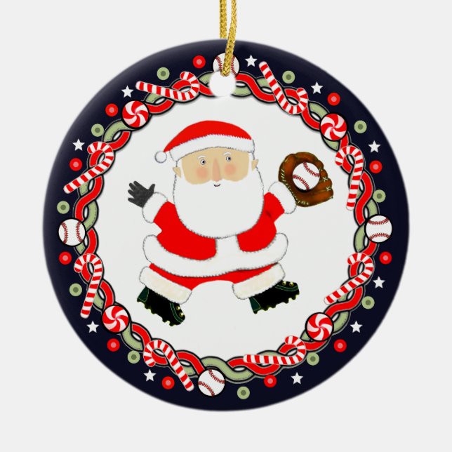 Baseball Holiday Gift Ceramic Ornament (Front)