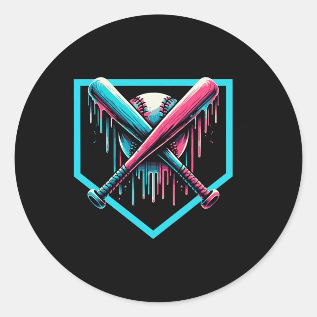 Baseball Home Plate Drip Boys Baseball Bat  Classic Round Sticker (Front)