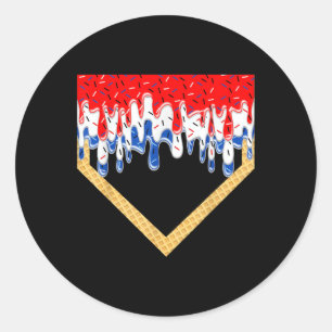 Baseball Home Plate Drip Boys Ice Cream Us Flag 4t Classic Round Sticker