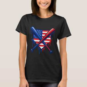 Baseball Home Plate Drip Boys Ice Cream Us Flag 4t T-Shirt