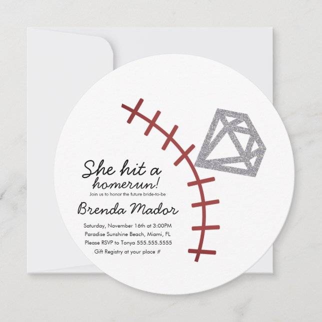 Baseball Homerun Diamond Gem Bridal Shower Invite (Front)