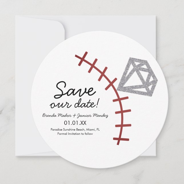 Baseball Homerun Diamond Gem  Save The Date (Front)