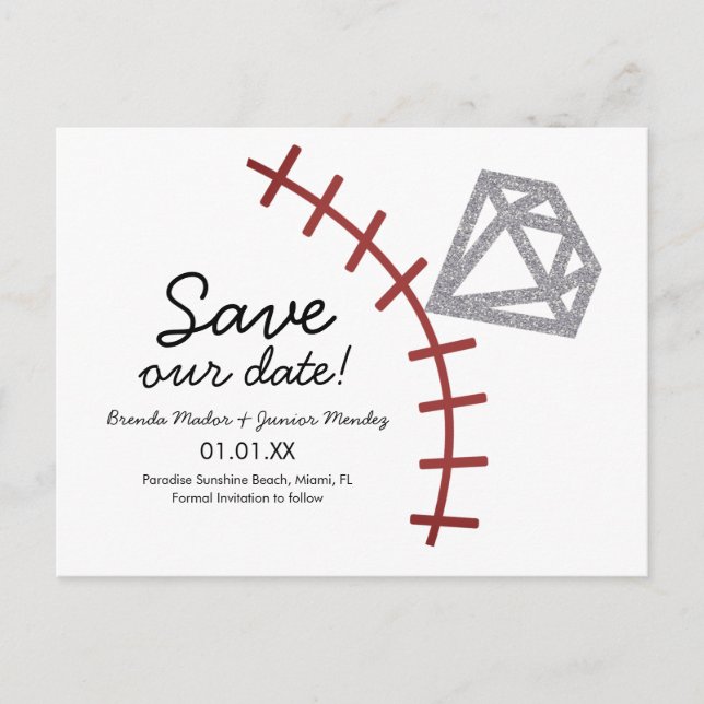 Baseball Homerun Diamond Gem  Save The Date Announcement Postcard (Front)