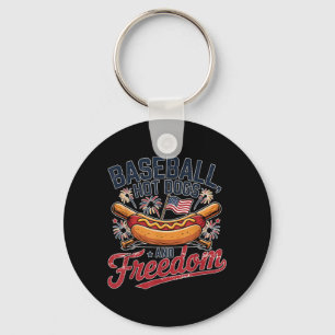 Baseball Hot Dogs and dom 4th of July Patriotic Key Ring