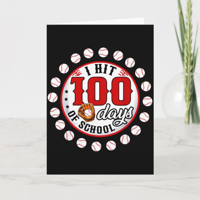 Baseball I Hit 100 Days Of School Baseball Player  Card (Front)