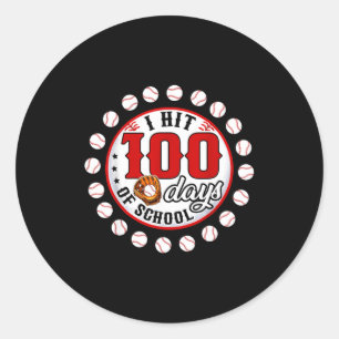 Baseball I Hit 100 Days Of School Baseball Player  Classic Round Sticker