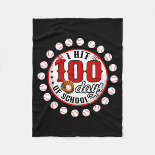 Baseball I Hit 100 Days Of School Baseball Player  Fleece Blanket