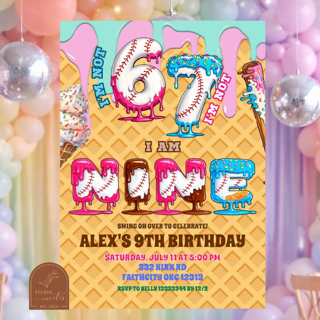 Baseball Ice Ceam Drip Six Seven boy 9th Birt Invitation (Creator Uploaded)