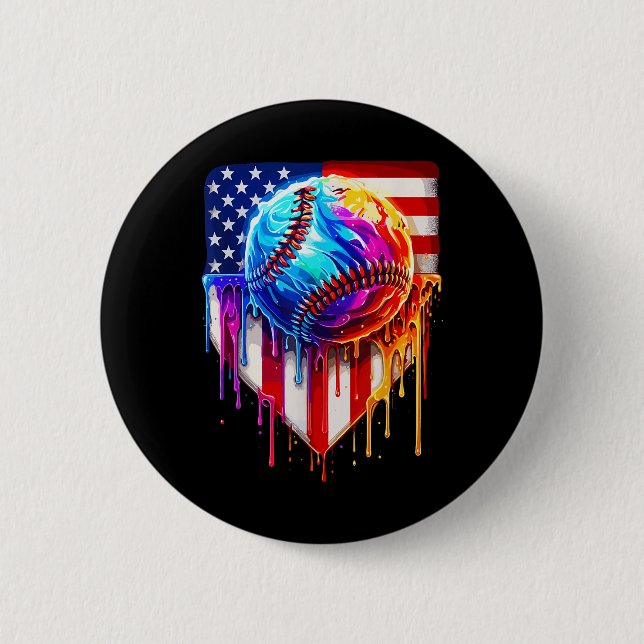 Baseball Ice Cream American Flag Drip  6 Cm Round Badge (Front)