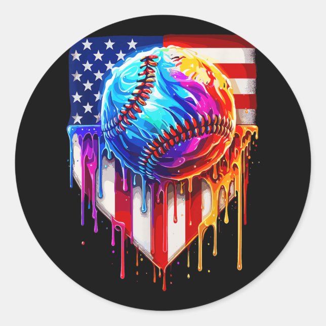 Baseball Ice Cream American Flag Drip  Classic Round Sticker (Front)