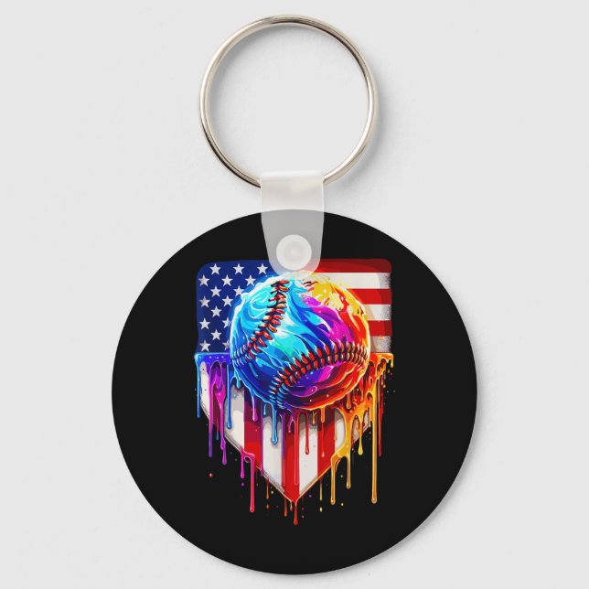 Baseball Ice Cream American Flag Drip  Key Ring (Front)