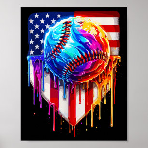 Baseball Ice Cream American Flag Drip  Poster