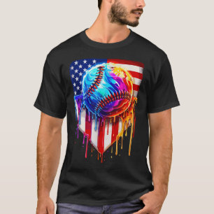 Baseball Ice Cream American Flag Drip T-Shirt
