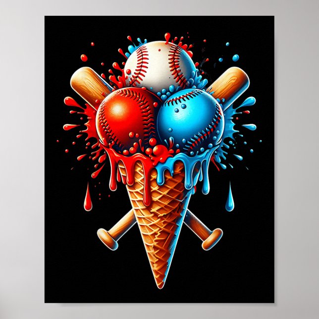 Baseball Ice Cream Baseball Kids Men Women  Poster (Front)