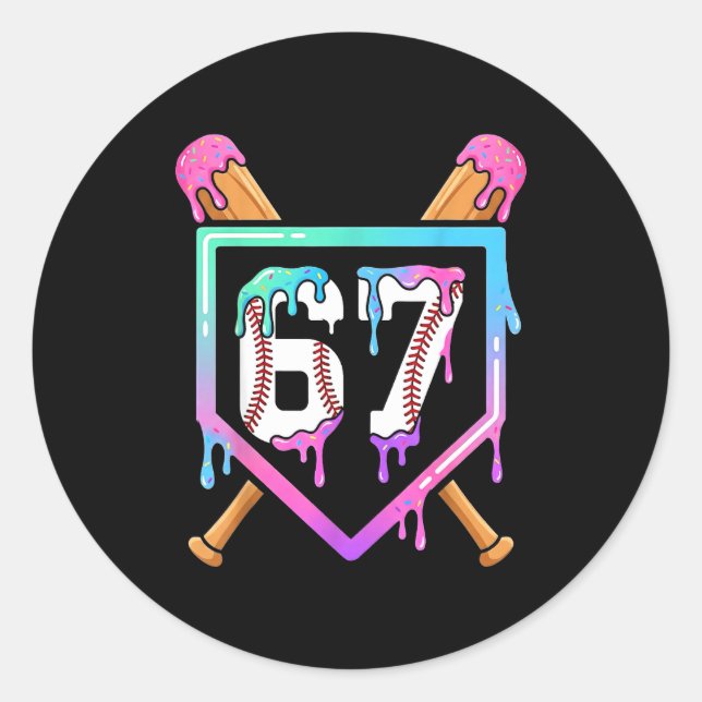 Baseball Ice Cream Drip 67 Player Dabbing Six Seve Classic Round Sticker (Front)