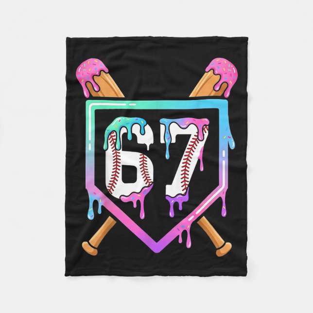 Baseball Ice Cream Drip 67 Player Dabbing Six Seve Fleece Blanket (Front)