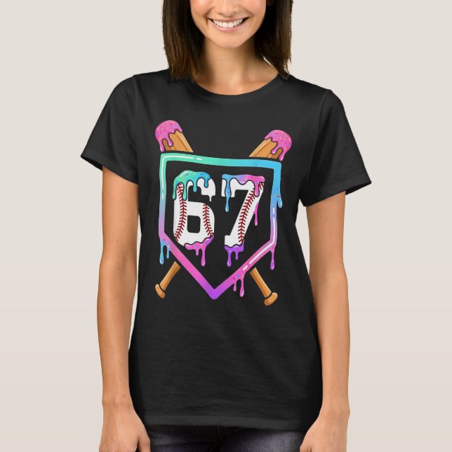Baseball Ice Cream Drip 67 Player Dabbing Six Seve T-Shirt (Front)