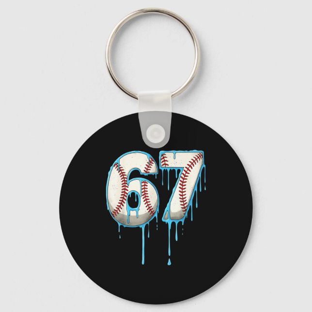 Baseball Ice Cream Drip 67 Six Seven Meme Number 6 Key Ring (Front)