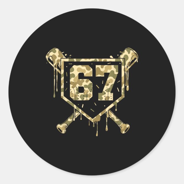 Baseball Ice Cream Drip Camo Number 67 Player 67th Classic Round Sticker (Front)