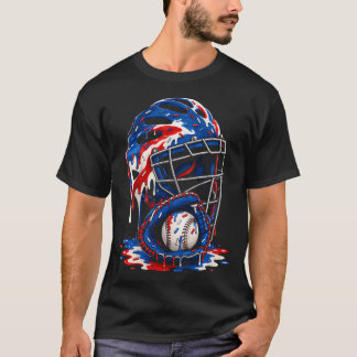 Baseball Ice Cream Drip Catcher American Flag 4Th T-Shirt