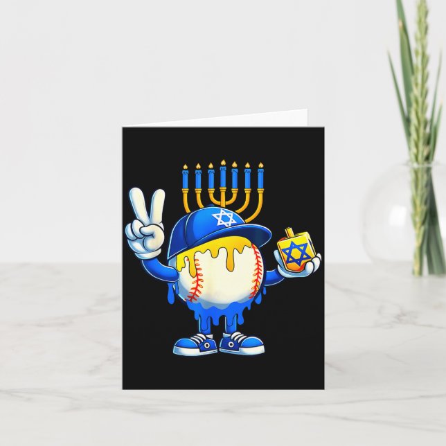 Baseball Ice Cream Drip Dreidel Happy Hanukkah Boy Card (Front)