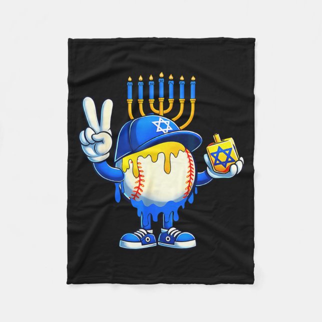 Baseball Ice Cream Drip Dreidel Happy Hanukkah Boy Fleece Blanket (Front)
