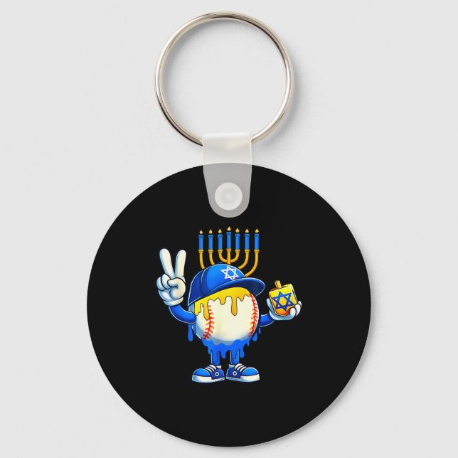 Baseball Ice Cream Drip Dreidel Happy Hanukkah Boy Key Ring (Front)
