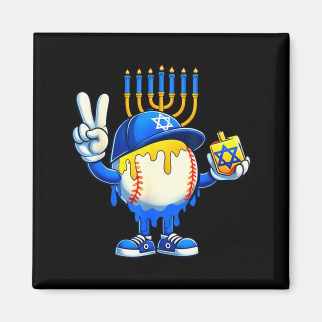 Baseball Ice Cream Drip Dreidel Happy Hanukkah Boy Magnet (Front)