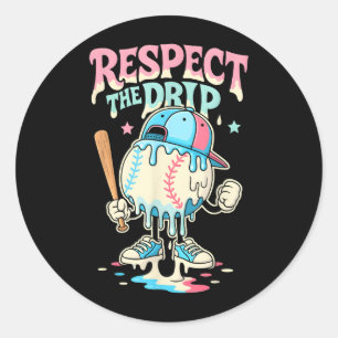 Baseball Ice Cream Drip For Boys Girls Respect The Classic Round Sticker