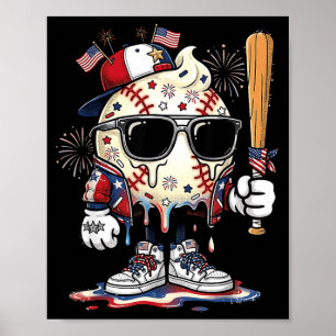 Baseball Ice Cream Drip Funny Sports Boys Kids Poster