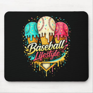 Baseball Ice Cream Drip Lifestyle Graphic Baseball Mouse Pad