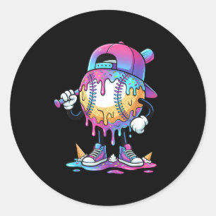 Baseball Ice Cream Drip Meme Bat Boys Sports Cool Classic Round Sticker