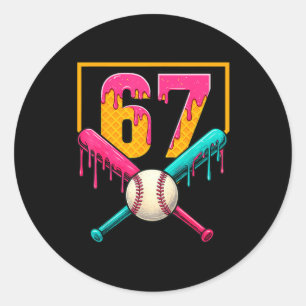 Baseball Ice Cream Drip Number 67 Player 67th Birt Classic Round Sticker