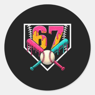 Baseball Ice Cream Drip Number 67 Player 67th Birt Classic Round Sticker