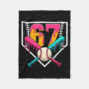 Baseball Ice Cream Drip Number 67 Player 67th Birt Fleece Blanket