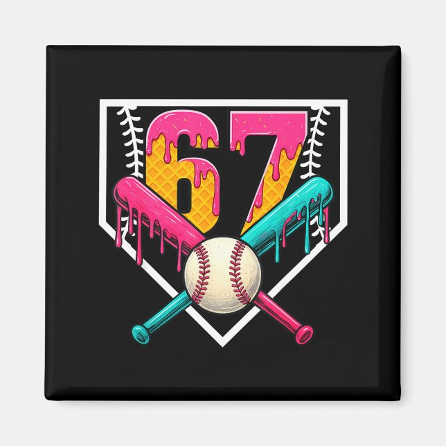 Baseball Ice Cream Drip Number 67 Player 67th Birt Magnet (Front)