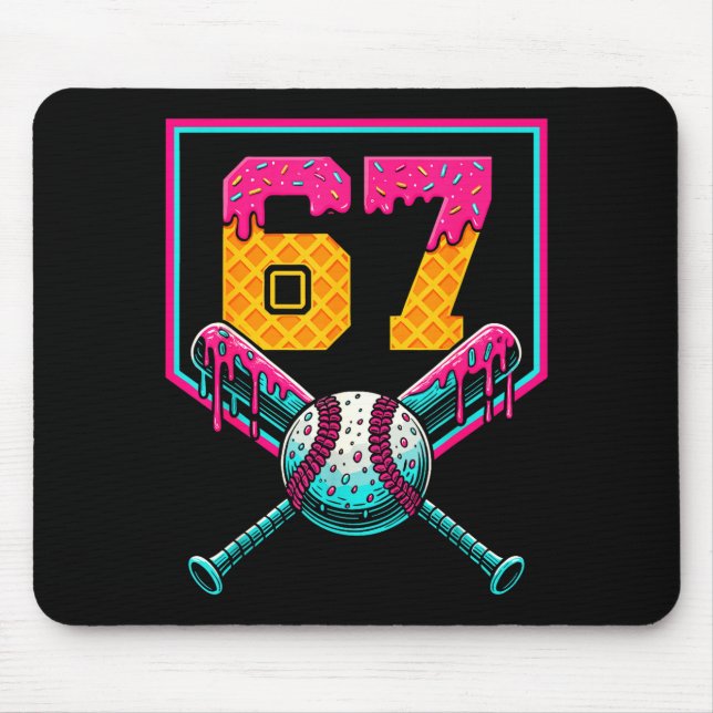 Baseball Ice Cream Drip Number 67 Player 67th Birt Mouse Pad (Front)
